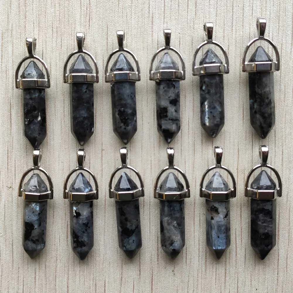 Fast Shipping Natural Stone Quartz Aventurine Lapis Crystal Hexagonal Pillar Pendants for Jewelry Accessories 12pcs Wholesale