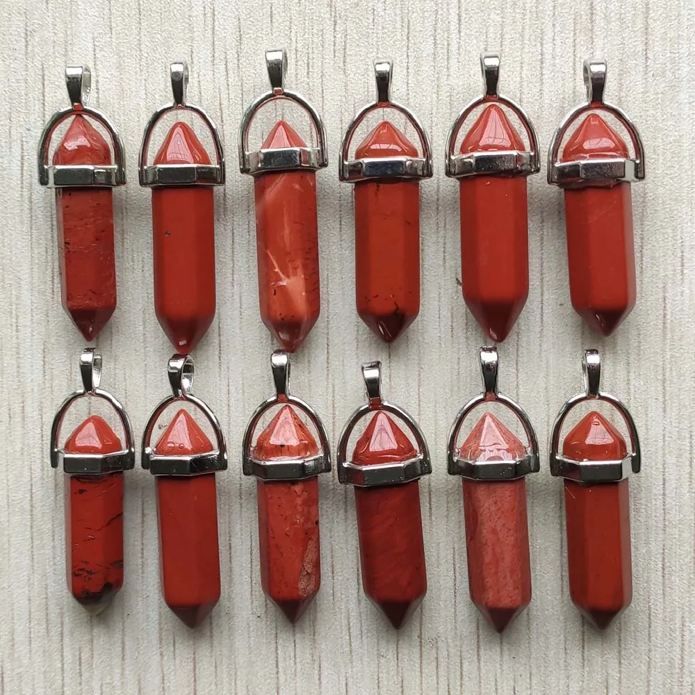 Fast Shipping Natural Stone Quartz Aventurine Lapis Crystal Hexagonal Pillar Pendants for Jewelry Accessories 12pcs Wholesale