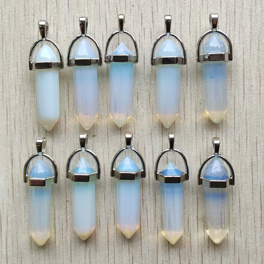 Fast Shipping Natural Stone Quartz Aventurine Lapis Crystal Hexagonal Pillar Pendants for Jewelry Accessories 12pcs Wholesale