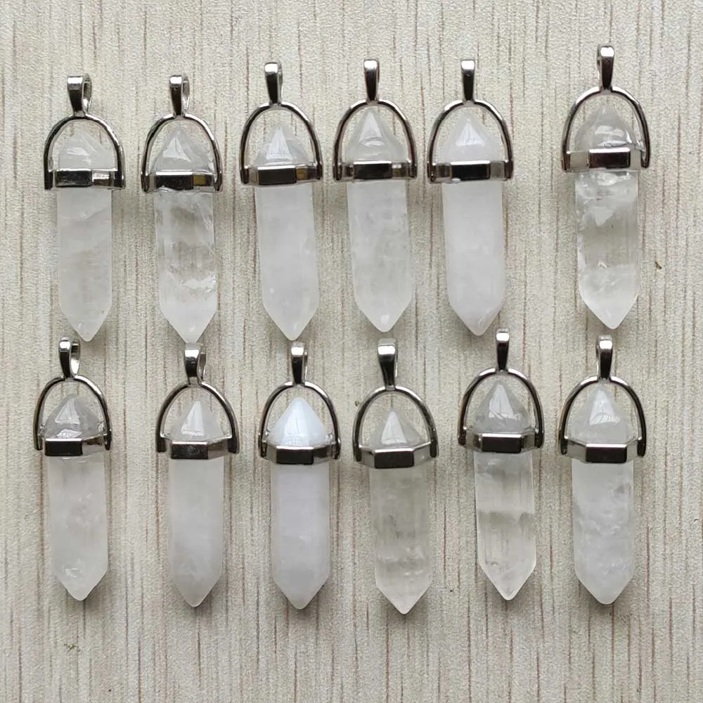 Fast Shipping Natural Stone Quartz Aventurine Lapis Crystal Hexagonal Pillar Pendants for Jewelry Accessories 12pcs Wholesale