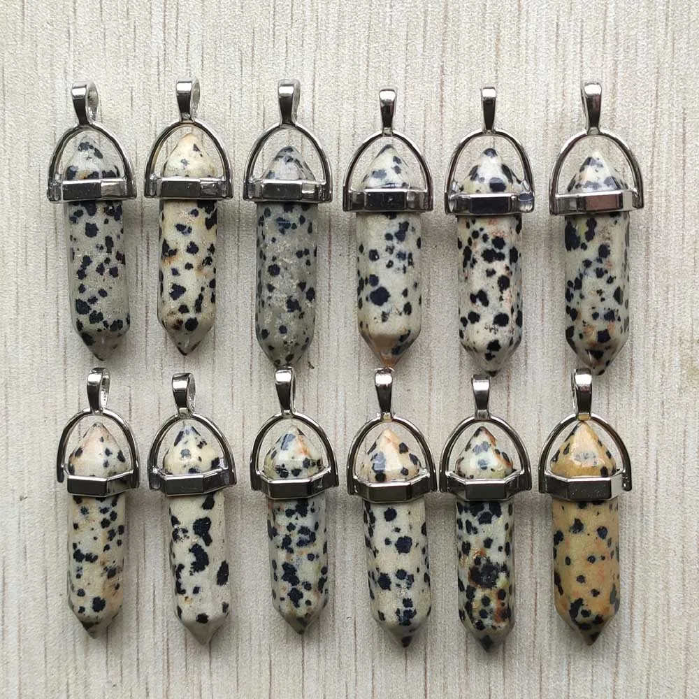 Fast Shipping Natural Stone Quartz Aventurine Lapis Crystal Hexagonal Pillar Pendants for Jewelry Accessories 12pcs Wholesale