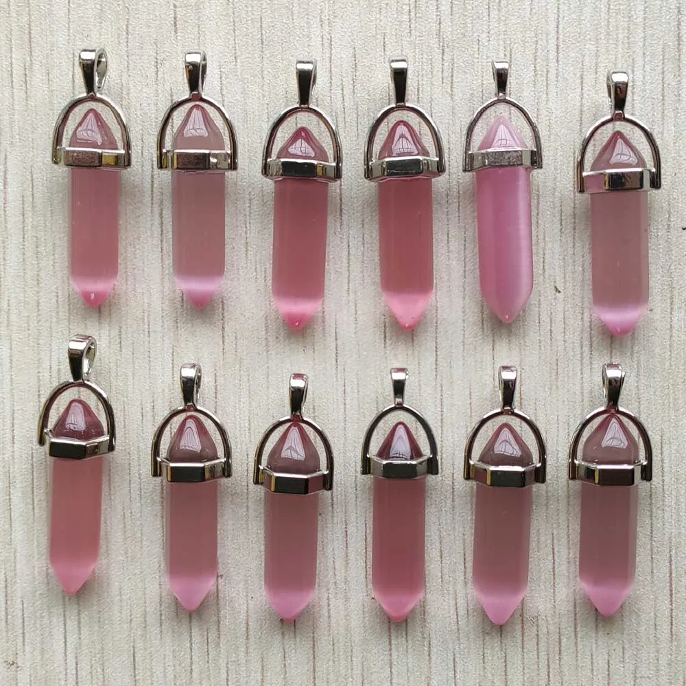 Fast Shipping Natural Stone Quartz Aventurine Lapis Crystal Hexagonal Pillar Pendants for Jewelry Accessories 12pcs Wholesale