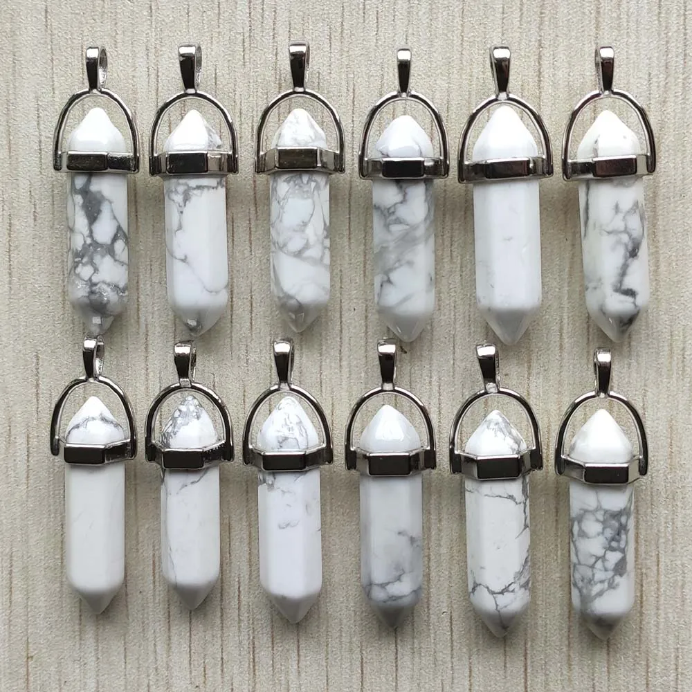 Fast Shipping Natural Stone Quartz Aventurine Lapis Crystal Hexagonal Pillar Pendants for Jewelry Accessories 12pcs Wholesale