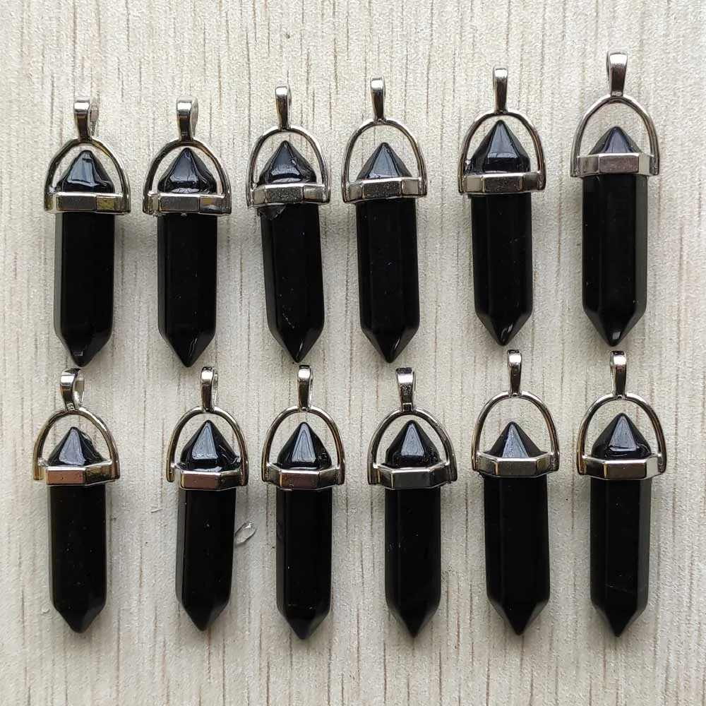 Fast Shipping Natural Stone Quartz Aventurine Lapis Crystal Hexagonal Pillar Pendants for Jewelry Accessories 12pcs Wholesale