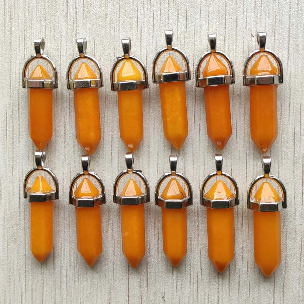 Fast Shipping Natural Stone Quartz Aventurine Lapis Crystal Hexagonal Pillar Pendants for Jewelry Accessories 12pcs Wholesale