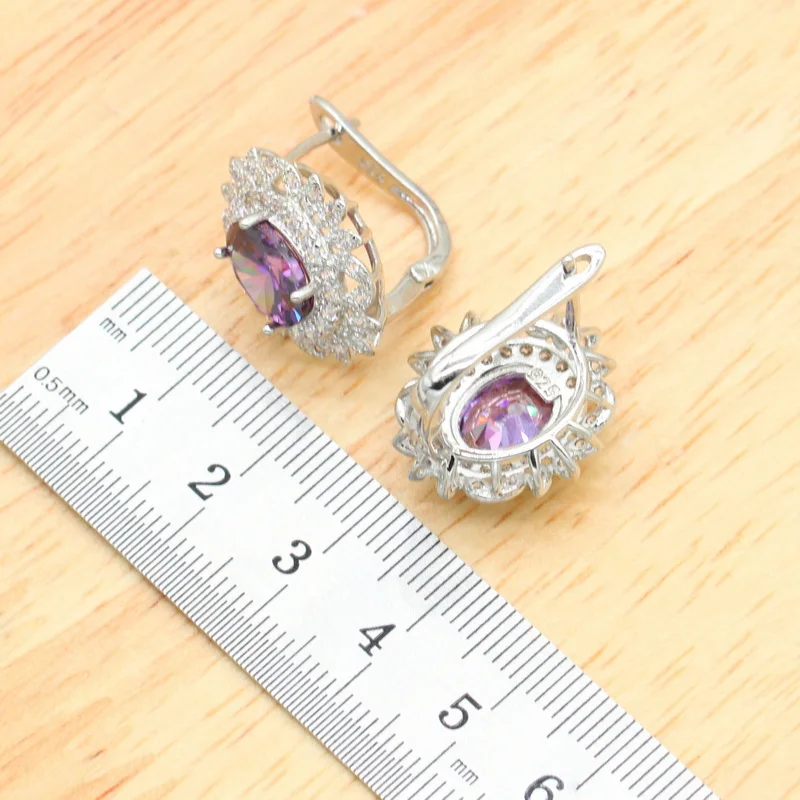 Purple Amethyst Dubai Silver 925 Bridal Jewelry Sets For Women Bracelet Hoop Earrings Necklace Pendant Rings Best Gift