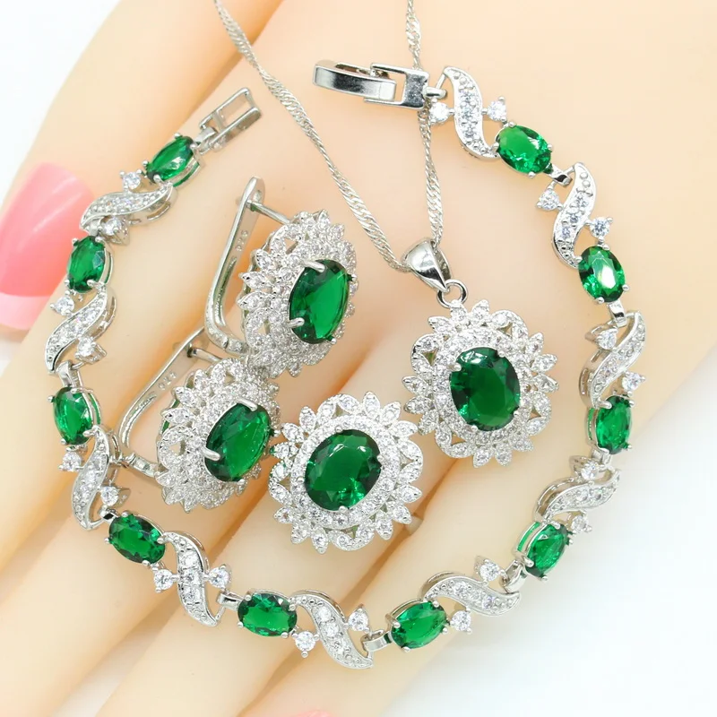 Purple Amethyst Dubai Silver 925 Bridal Jewelry Sets For Women Bracelet Hoop Earrings Necklace Pendant Rings Best Gift