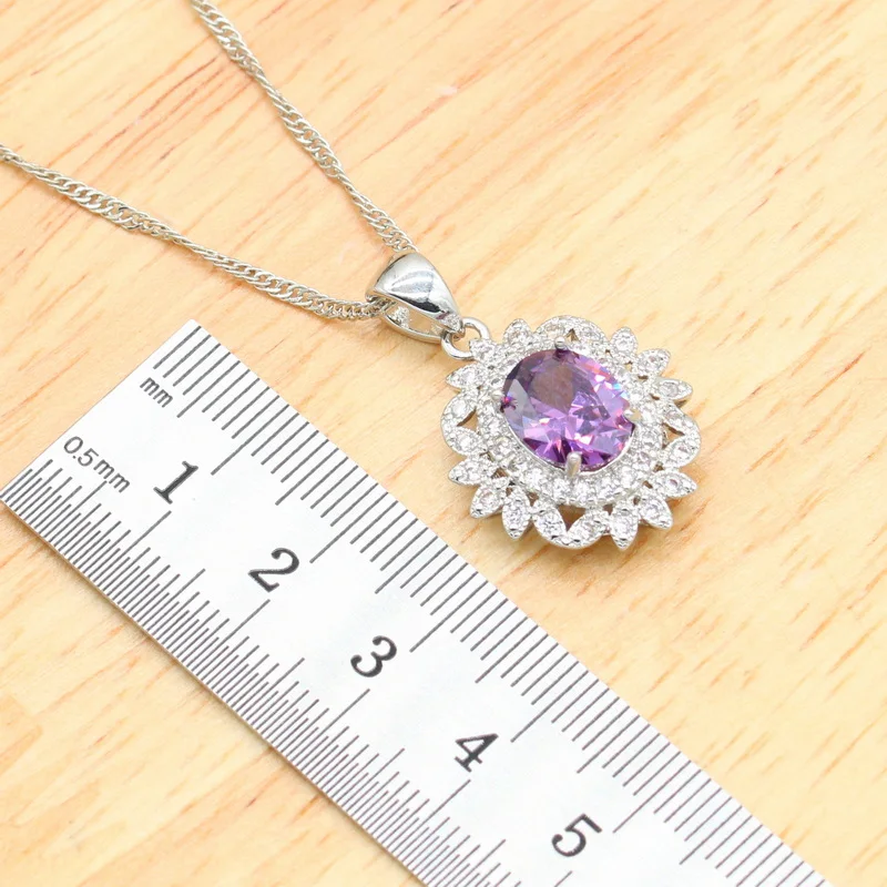 Purple Amethyst Dubai Silver 925 Bridal Jewelry Sets For Women Bracelet Hoop Earrings Necklace Pendant Rings Best Gift