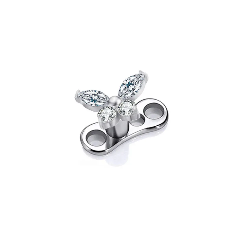 14G G23 Titanium Microdermals Flower Zircon Dermal Anchor Snake Bee Internal Thread Piercing Butterfly Skin Diver Body Jewelry