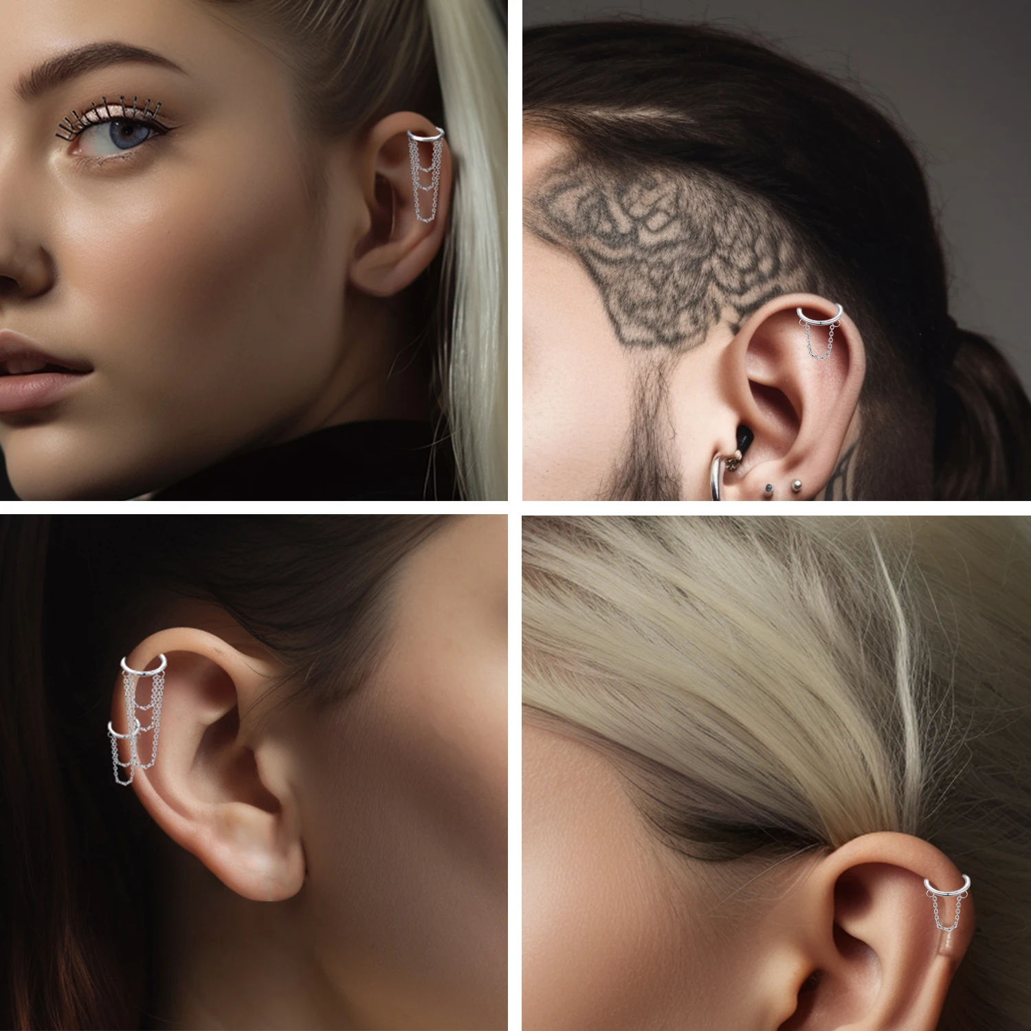 VOJO G23 Titanium 16G Cartilage Helix Piercing Jewelry, Stainless Steel Chain Dangle Hoop Earrings for Women