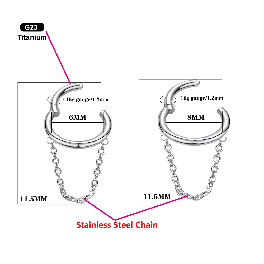 VOJO G23 Titanium 16G Cartilage Helix Piercing Jewelry, Stainless Steel Chain Dangle Hoop Earrings for Women