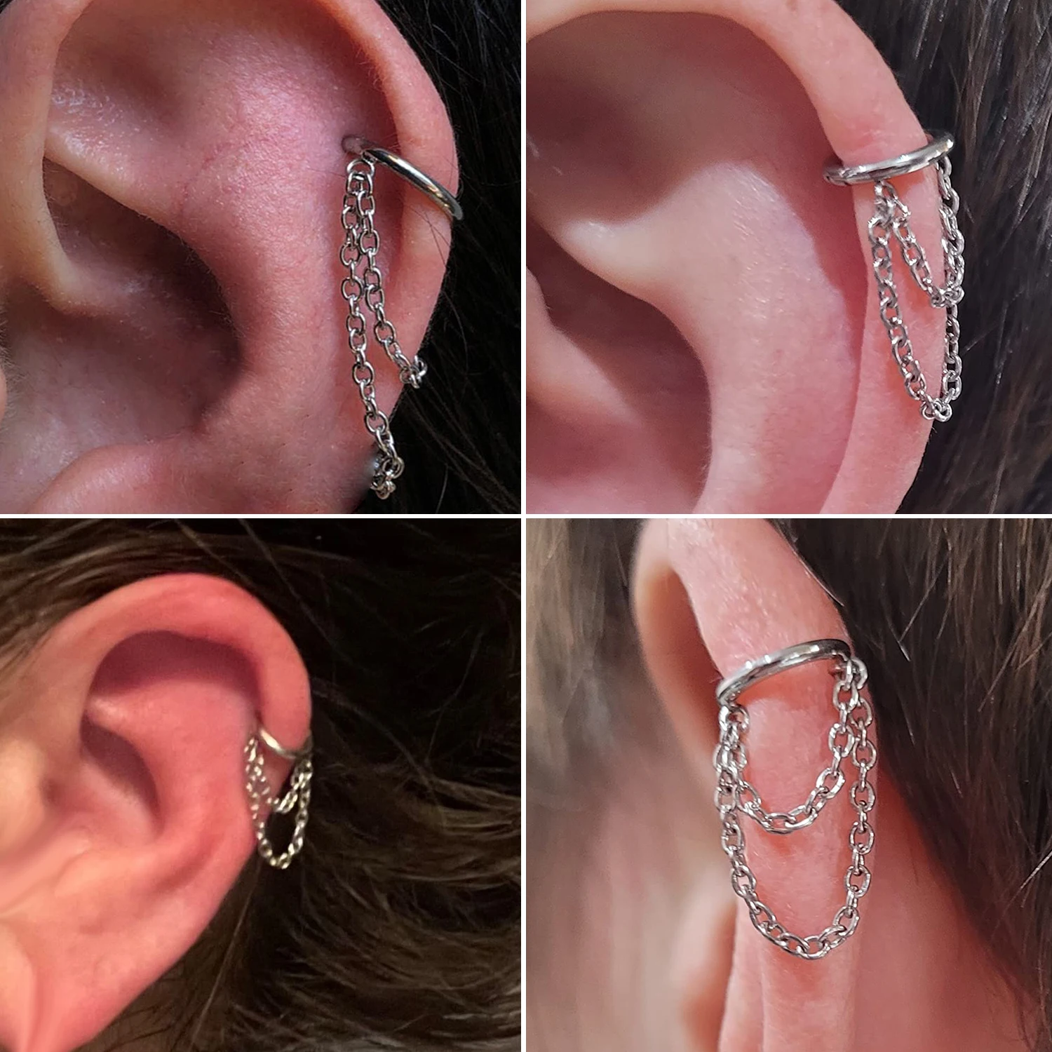 VOJO G23 Titanium 16G Cartilage Helix Piercing Jewelry, Stainless Steel Chain Dangle Hoop Earrings for Women