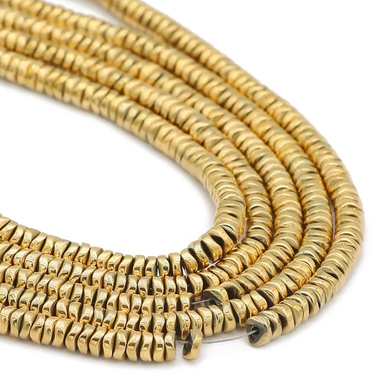Real Gold Plated 4x1MM Wavy Flat Round Hematite Natural Stone Spacer Loose Beads For Jewelry Making Diy Bracelets Accessories