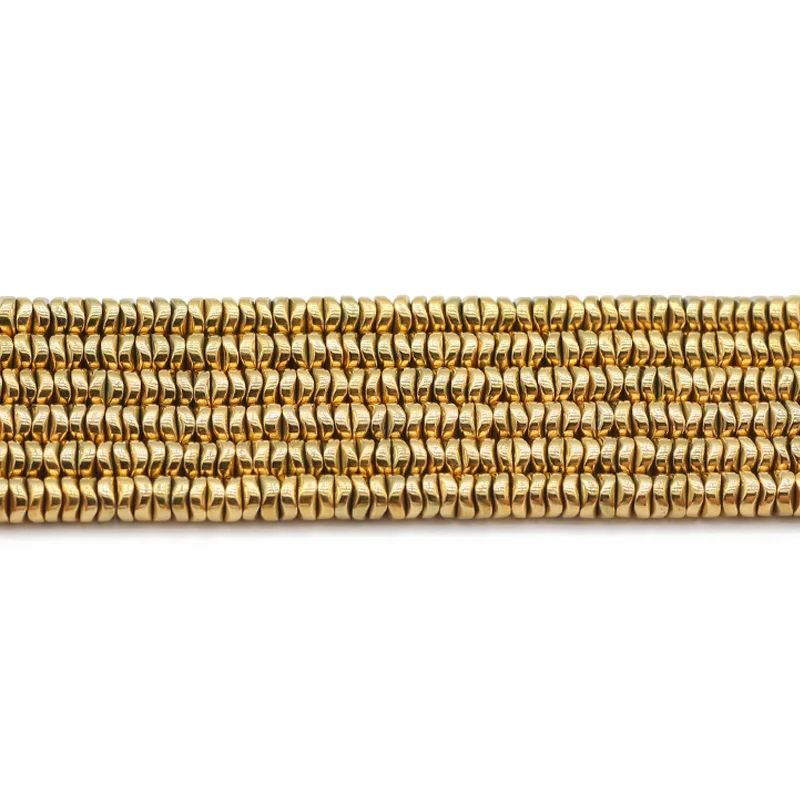 Real Gold Plated 4x1MM Wavy Flat Round Hematite Natural Stone Spacer Loose Beads For Jewelry Making Diy Bracelets Accessories