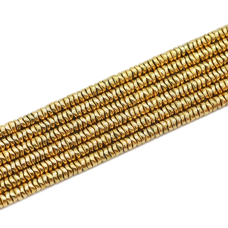 Real Gold Plated 4x1MM Wavy Flat Round Hematite Natural Stone Spacer Loose Beads For Jewelry Making Diy Bracelets Accessories