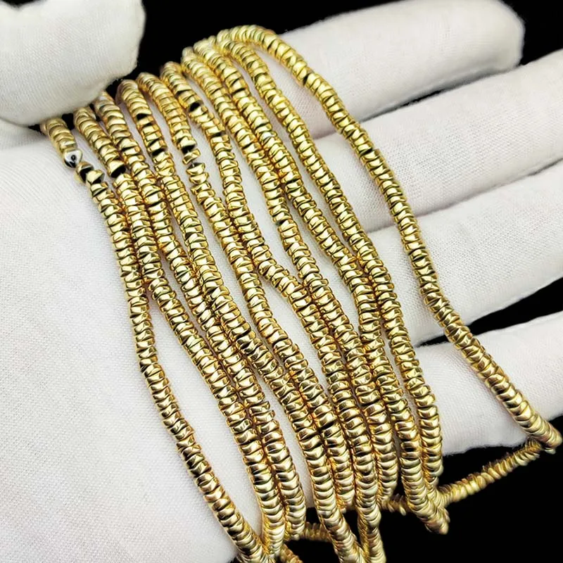 Real Gold Plated 4x1MM Wavy Flat Round Hematite Natural Stone Spacer Loose Beads For Jewelry Making Diy Bracelets Accessories