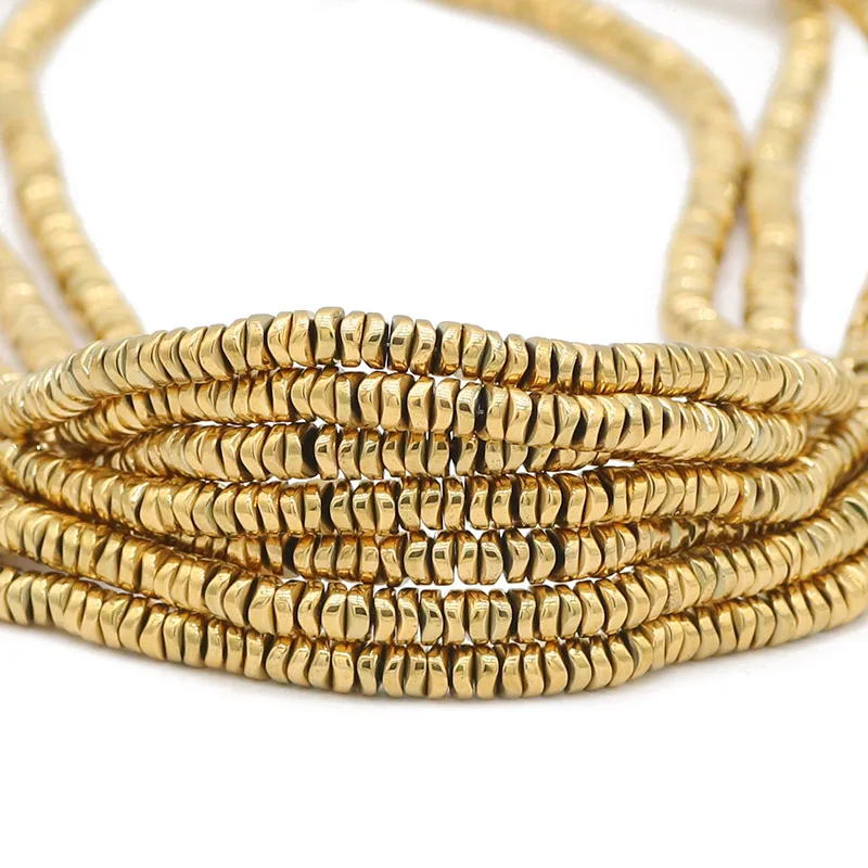 Real Gold Plated 4x1MM Wavy Flat Round Hematite Natural Stone Spacer Loose Beads For Jewelry Making Diy Bracelets Accessories