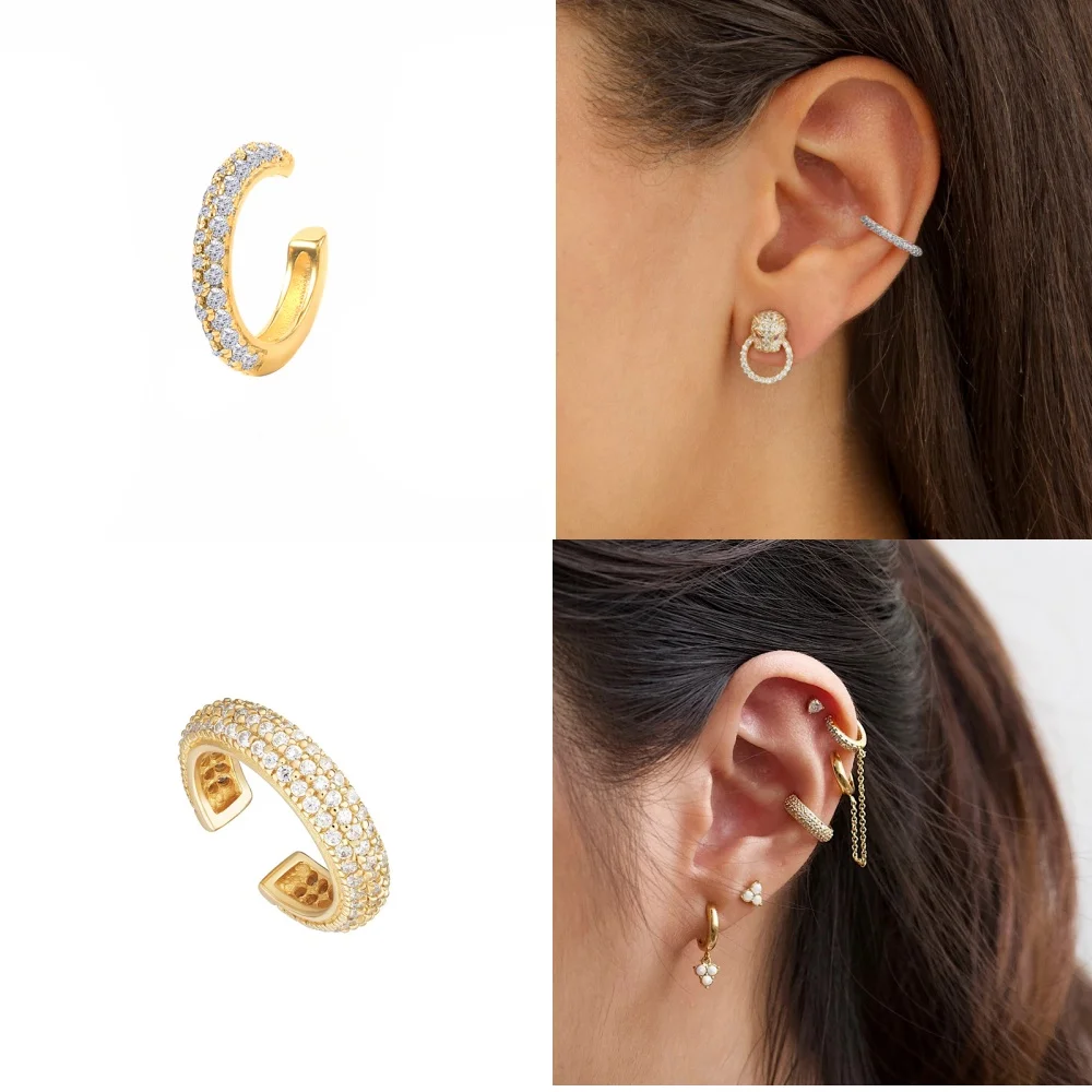ROXI 925 Sterling Silver 9mm C-shaped Ear Cuff Micro Inlaid Zircon Clip Earrings For Women Men 1 Piece Earcuff For Unpierce Ear