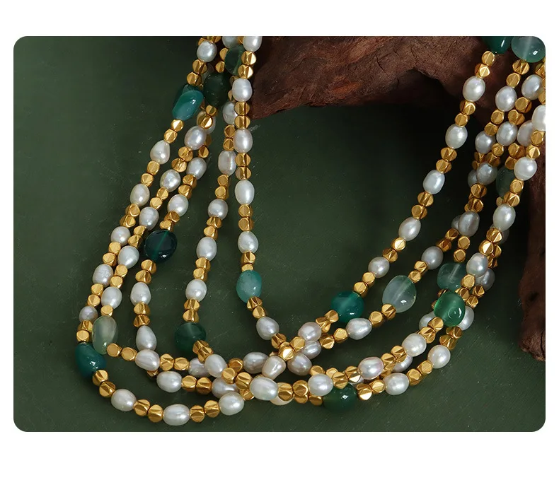 Marka Natural Freshwater Pearl Necklace Green Natural Stone Jewelry Accessories Gold Plated Beaded Chain Girl Gift Sale