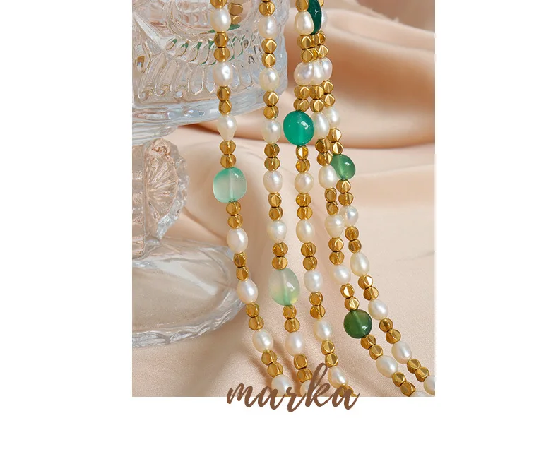 Marka Natural Freshwater Pearl Necklace Green Natural Stone Jewelry Accessories Gold Plated Beaded Chain Girl Gift Sale