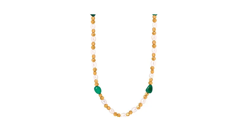 Marka Natural Freshwater Pearl Necklace Green Natural Stone Jewelry Accessories Gold Plated Beaded Chain Girl Gift Sale