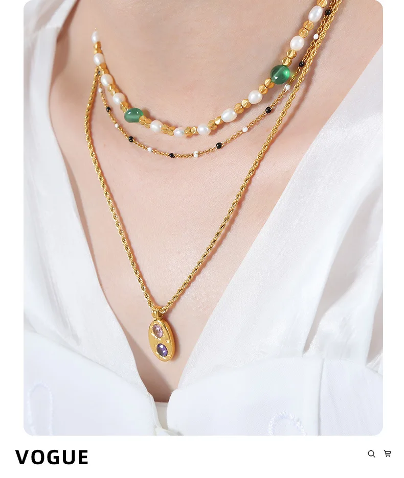 Marka Natural Freshwater Pearl Necklace Green Natural Stone Jewelry Accessories Gold Plated Beaded Chain Girl Gift Sale