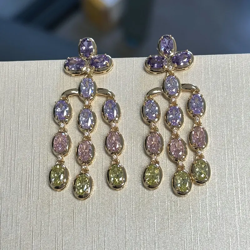 Bilincolor Cubic Zirconia Trendy Cute Tassel Summer Earring for Women