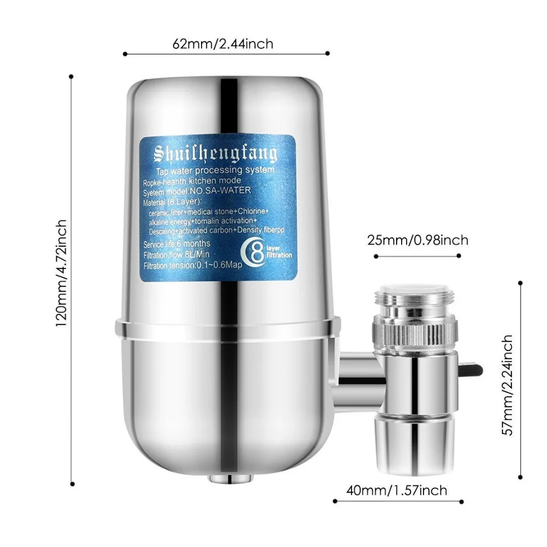 Faucet Water Filter Faucet Mount Water Filtration System Household Kitchen Water Purifier Tap Water Filter, Reduce Chlorine
