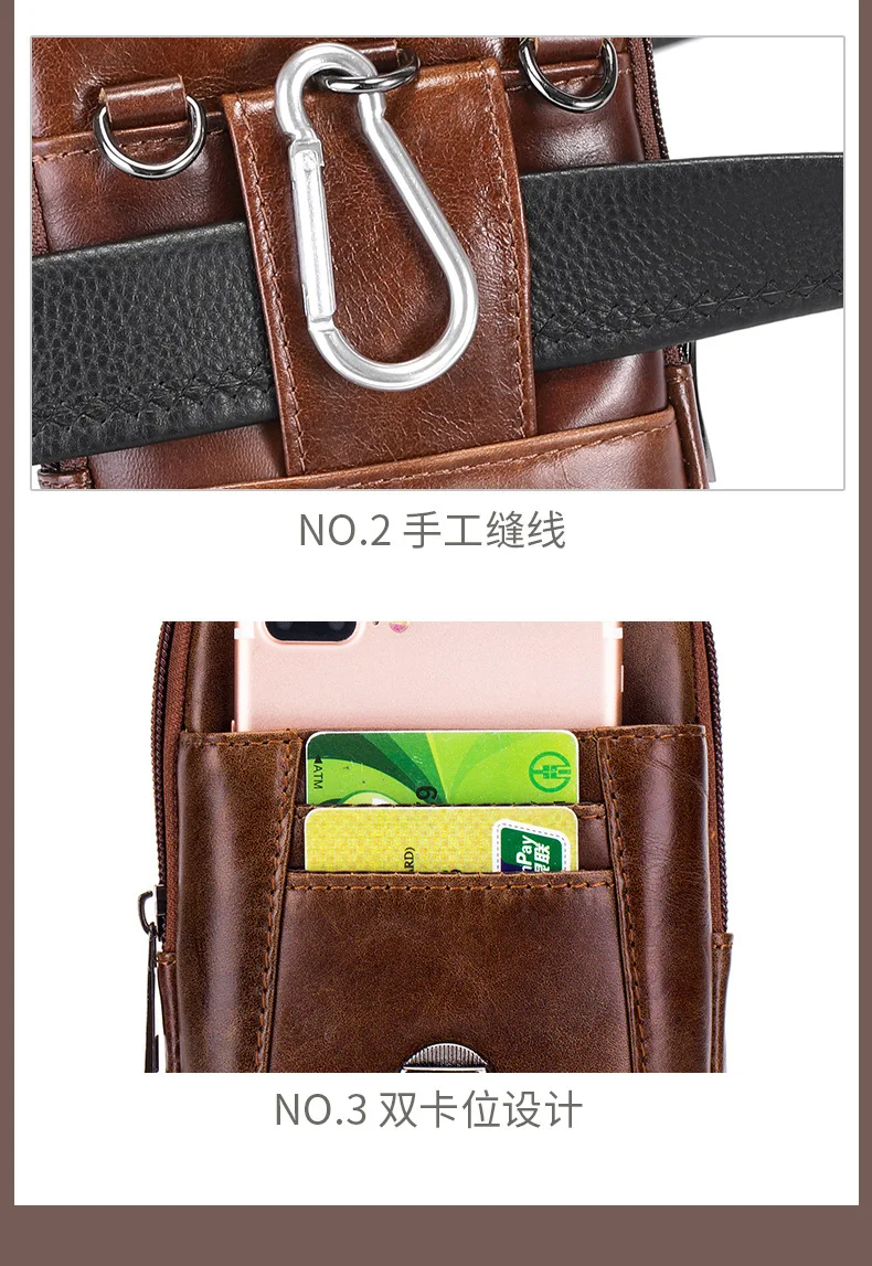 BULLCAPTAIN Genuine Leather Vintage Waist Packs Men Travel Fanny Pack Belt Bum Shoulder Bag Waist Bag Mobile Phone Pouch