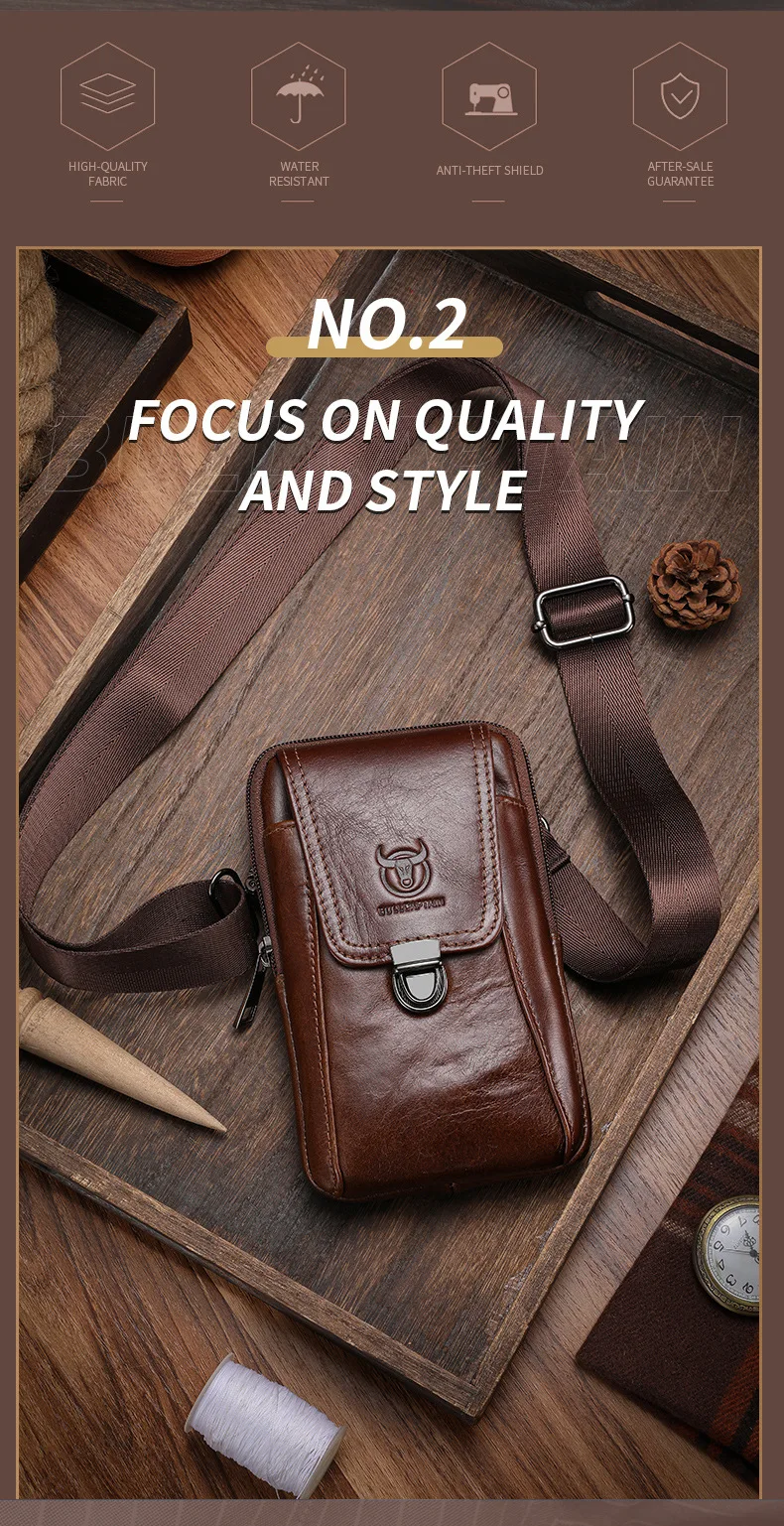 BULLCAPTAIN Genuine Leather Vintage Waist Packs Men Travel Fanny Pack Belt Bum Shoulder Bag Waist Bag Mobile Phone Pouch