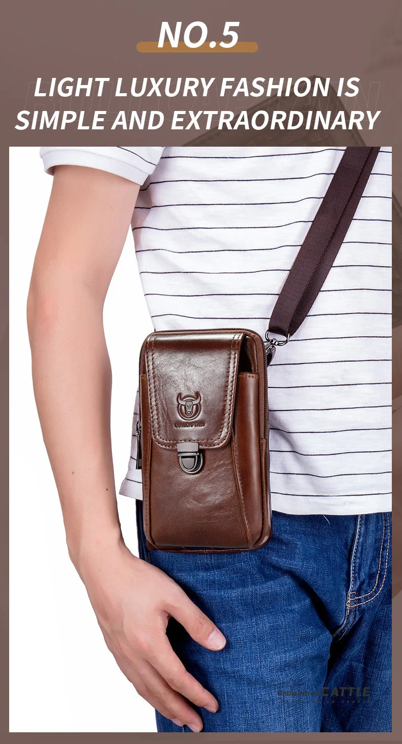BULLCAPTAIN Genuine Leather Vintage Waist Packs Men Travel Fanny Pack Belt Bum Shoulder Bag Waist Bag Mobile Phone Pouch