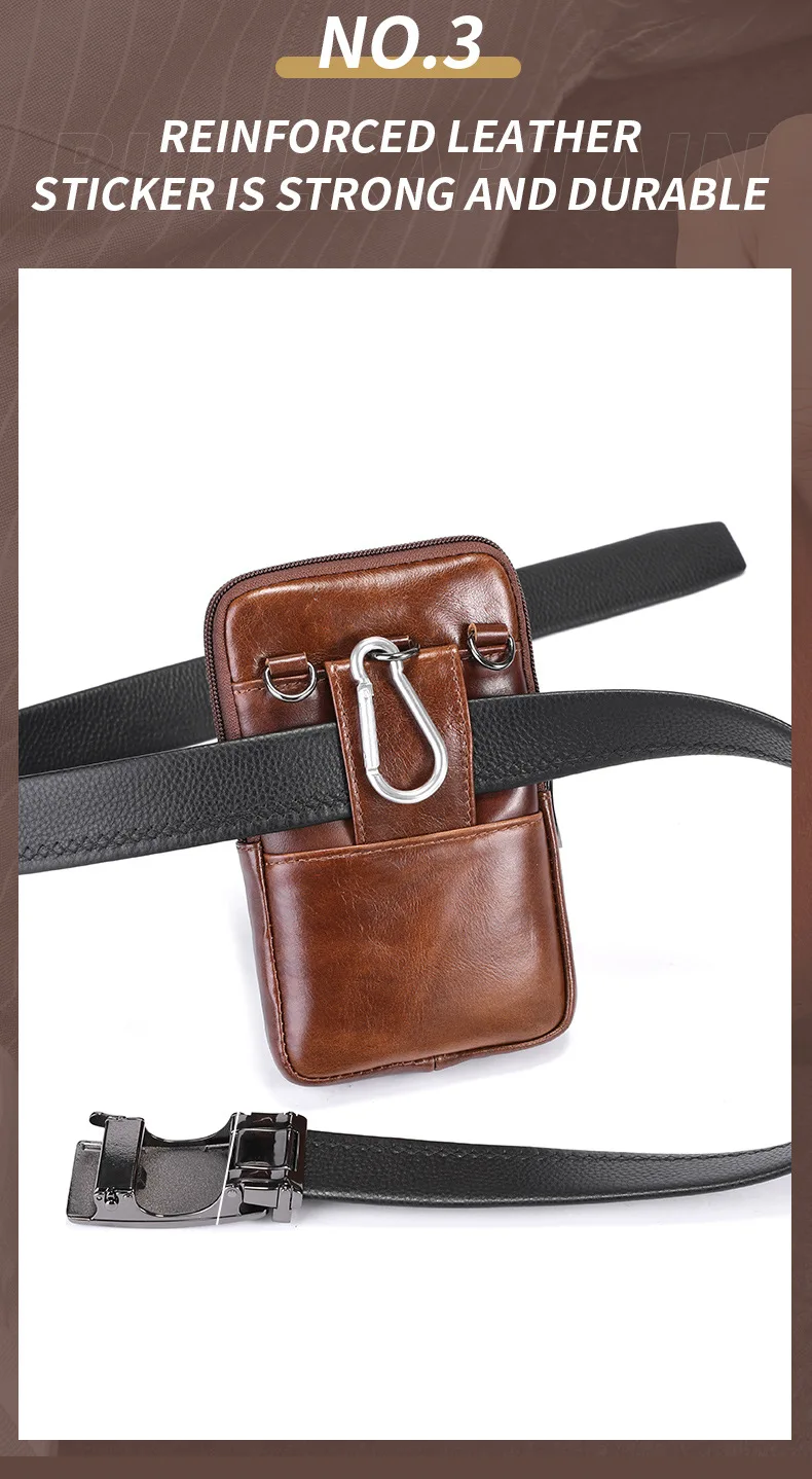 BULLCAPTAIN Genuine Leather Vintage Waist Packs Men Travel Fanny Pack Belt Bum Shoulder Bag Waist Bag Mobile Phone Pouch