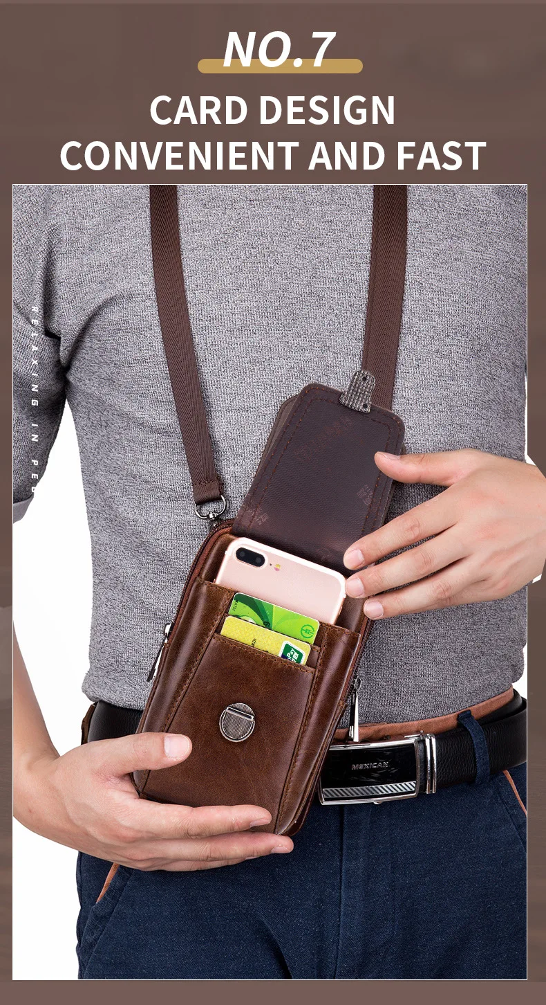 BULLCAPTAIN Genuine Leather Vintage Waist Packs Men Travel Fanny Pack Belt Bum Shoulder Bag Waist Bag Mobile Phone Pouch