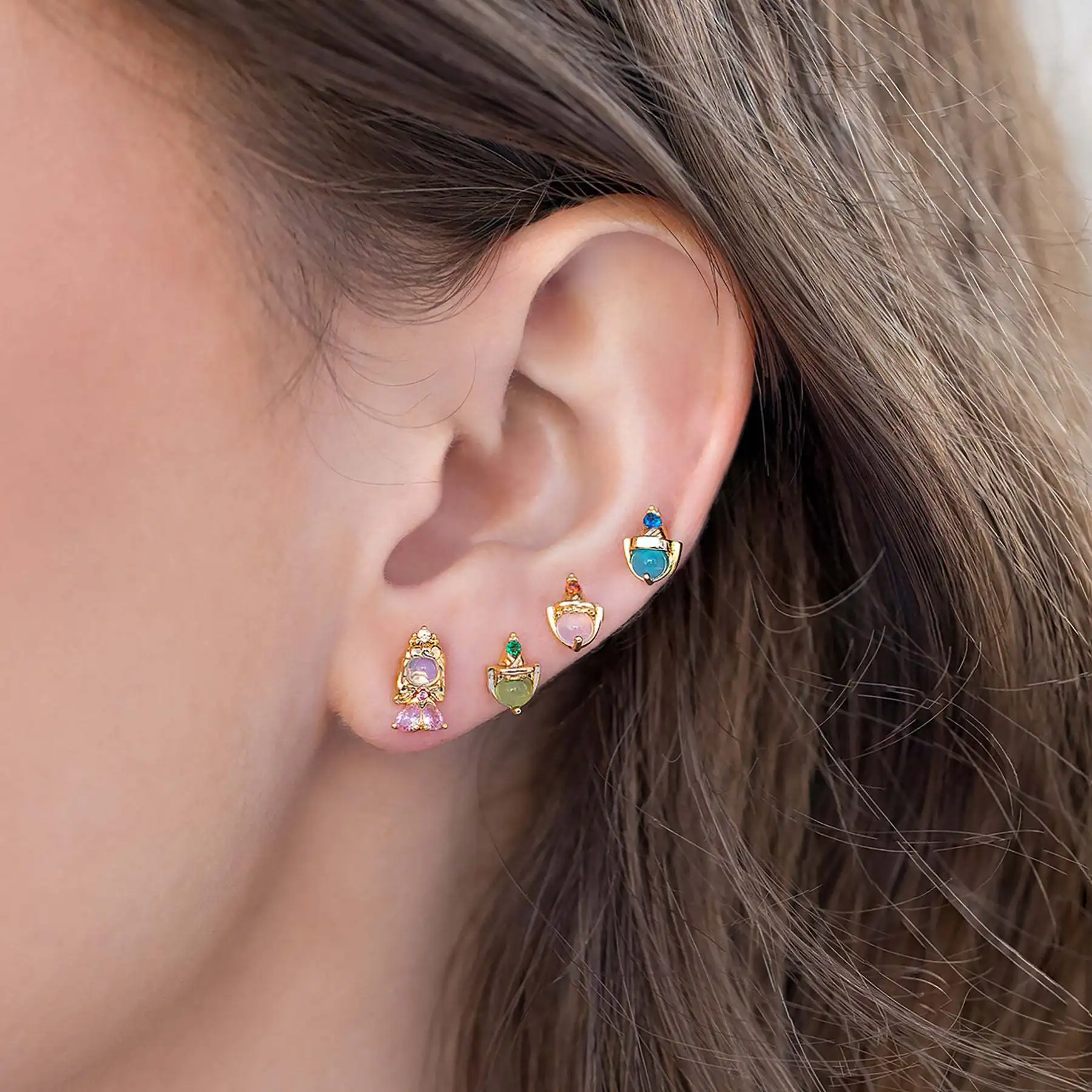4Pcs Exquisite Cartoon Heart Earrings For Women Bling Zircon Stud Earring Girl Wedding Party Sweet Jewelry Piercing Brincos