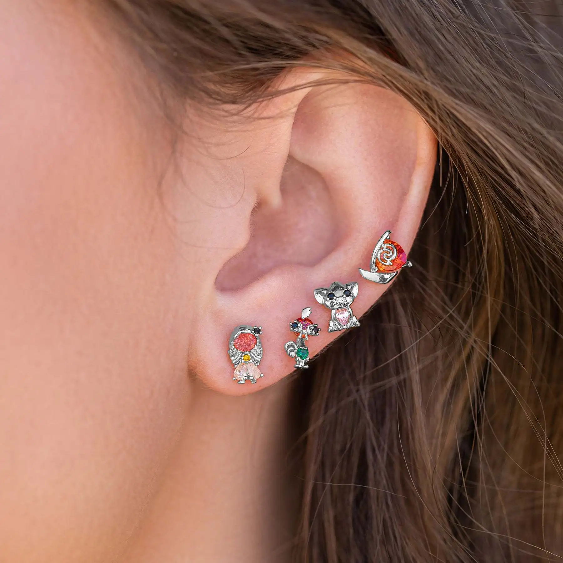 4Pcs Exquisite Cartoon Heart Earrings For Women Bling Zircon Stud Earring Girl Wedding Party Sweet Jewelry Piercing Brincos