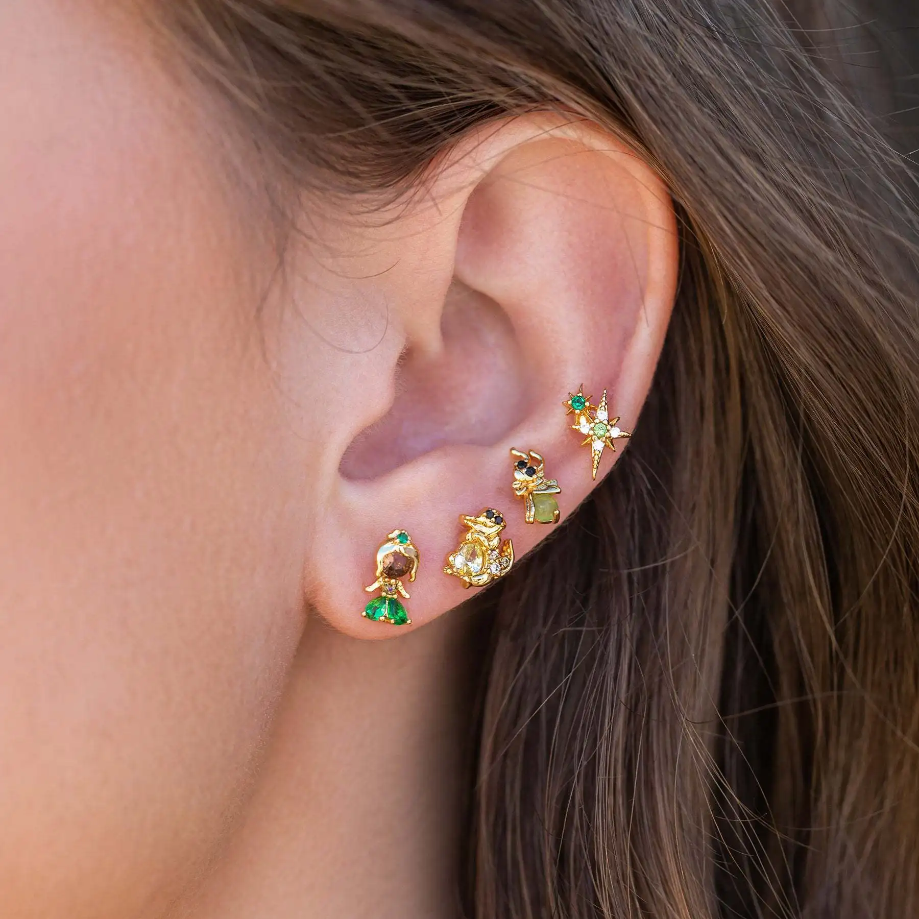 4Pcs Exquisite Cartoon Heart Earrings For Women Bling Zircon Stud Earring Girl Wedding Party Sweet Jewelry Piercing Brincos