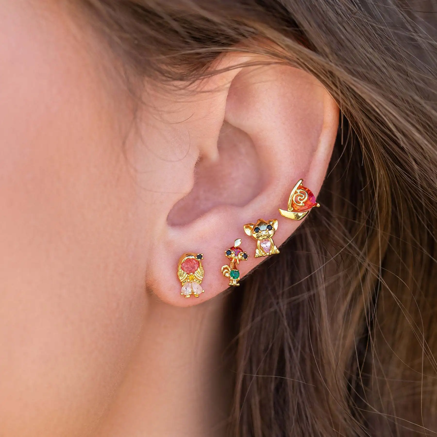 4Pcs Exquisite Cartoon Heart Earrings For Women Bling Zircon Stud Earring Girl Wedding Party Sweet Jewelry Piercing Brincos