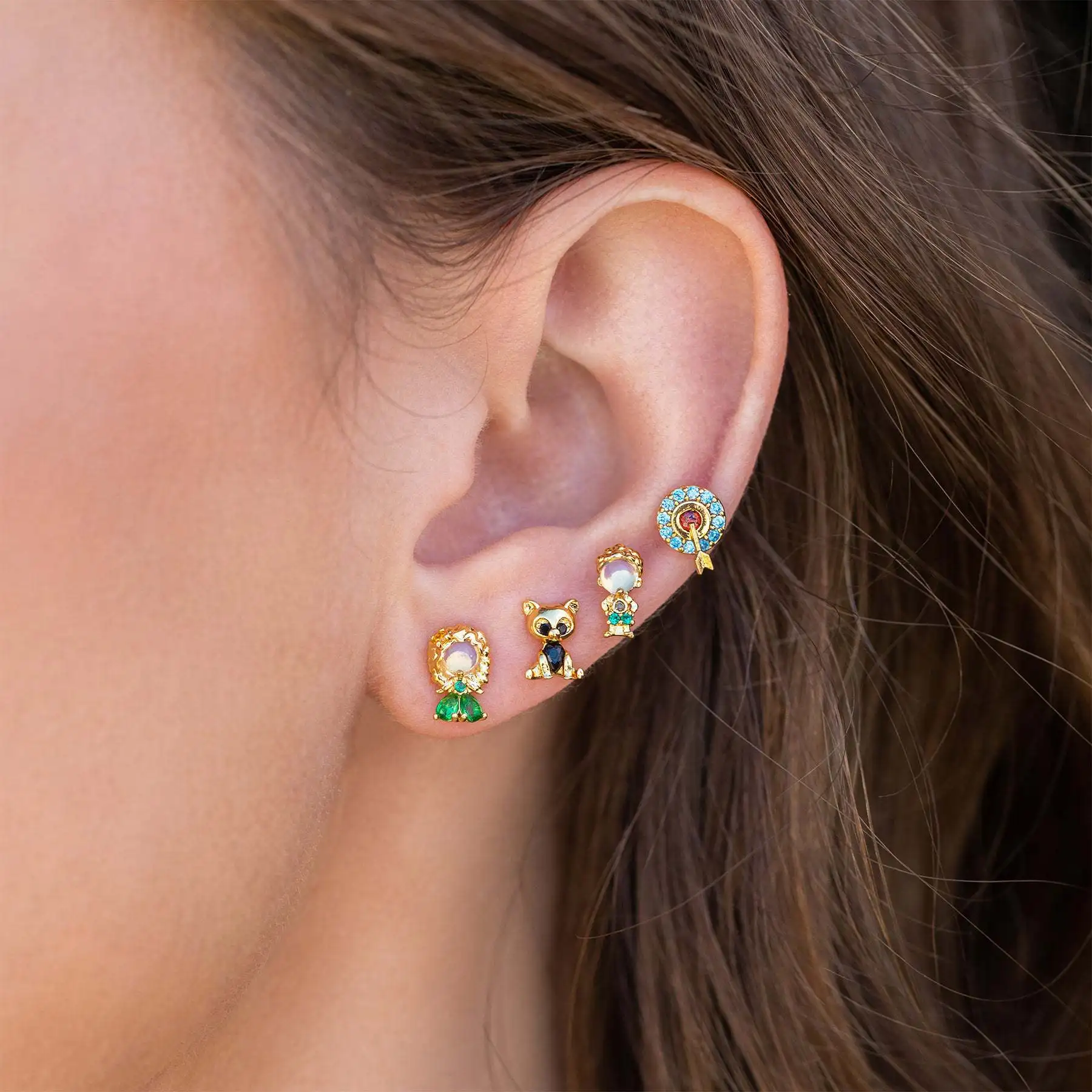 4Pcs Exquisite Cartoon Heart Earrings For Women Bling Zircon Stud Earring Girl Wedding Party Sweet Jewelry Piercing Brincos