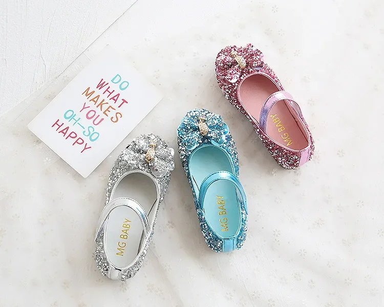 Fashion Girls Shoes Kids Flats Shoes Sequins Rhinestone Princess With Butterfly-Knot Flats Shoes For Students New Autumn 2022