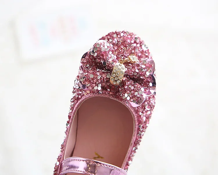 Fashion Girls Shoes Kids Flats Shoes Sequins Rhinestone Princess With Butterfly-Knot Flats Shoes For Students New Autumn 2022