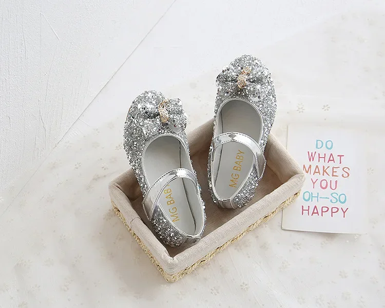 Fashion Girls Shoes Kids Flats Shoes Sequins Rhinestone Princess With Butterfly-Knot Flats Shoes For Students New Autumn 2022