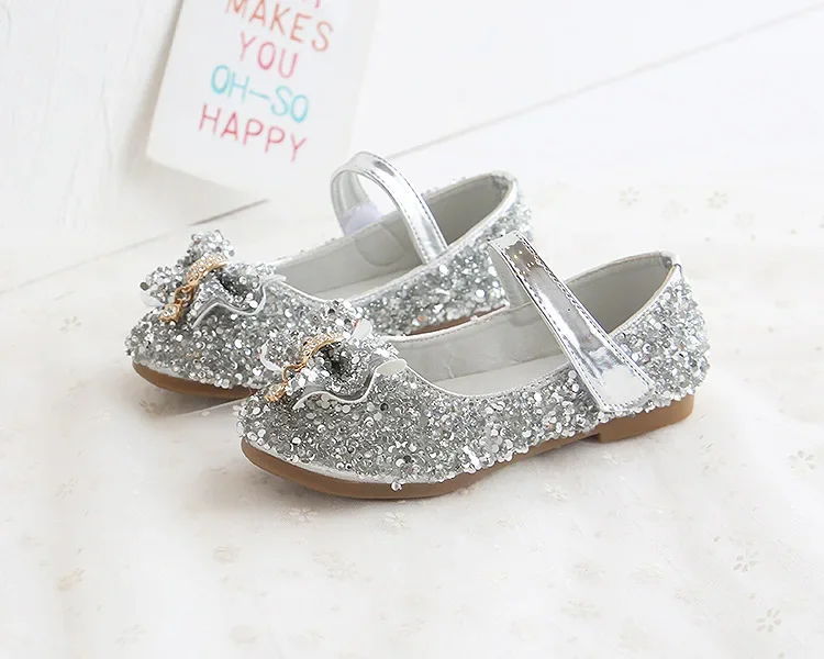 Fashion Girls Shoes Kids Flats Shoes Sequins Rhinestone Princess With Butterfly-Knot Flats Shoes For Students New Autumn 2022