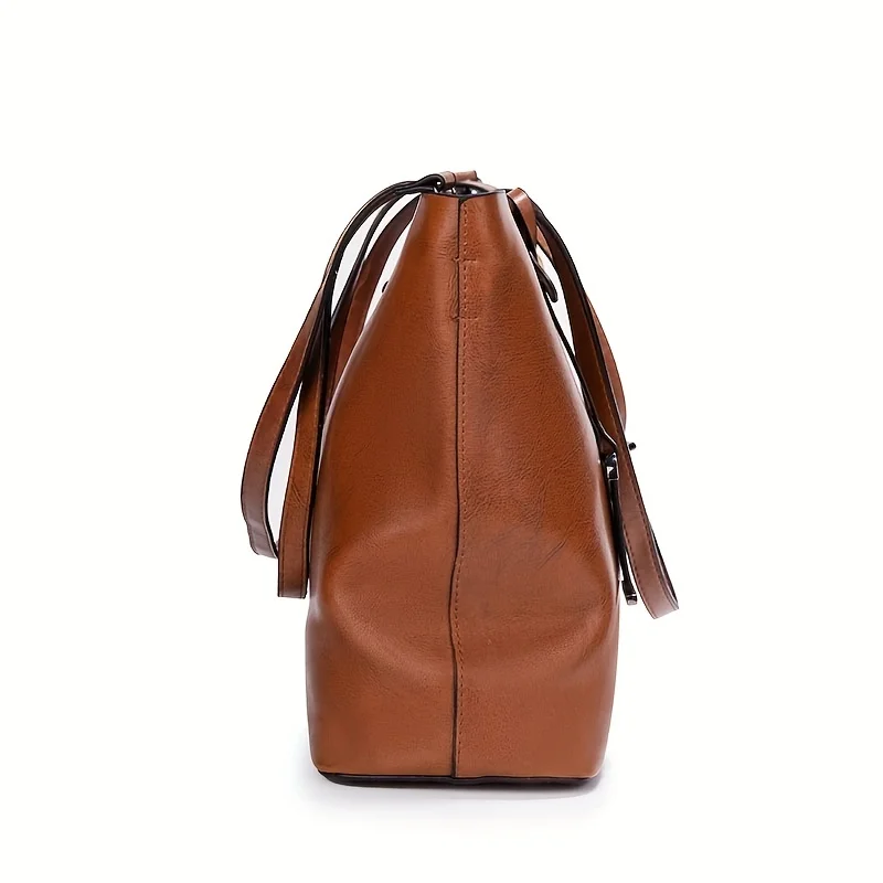 Fashionable Classic Retro Leather Women's Tote Handbag Cross Body Bag Documents Work Bag Computer Partition Bag Travel Bag