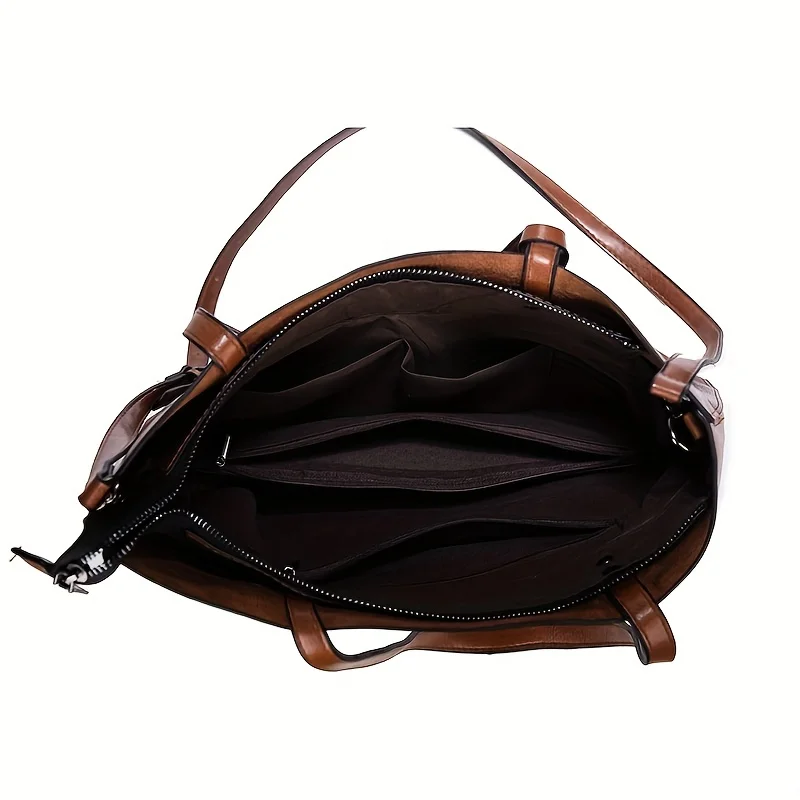 Fashionable Classic Retro Leather Women's Tote Handbag Cross Body Bag Documents Work Bag Computer Partition Bag Travel Bag