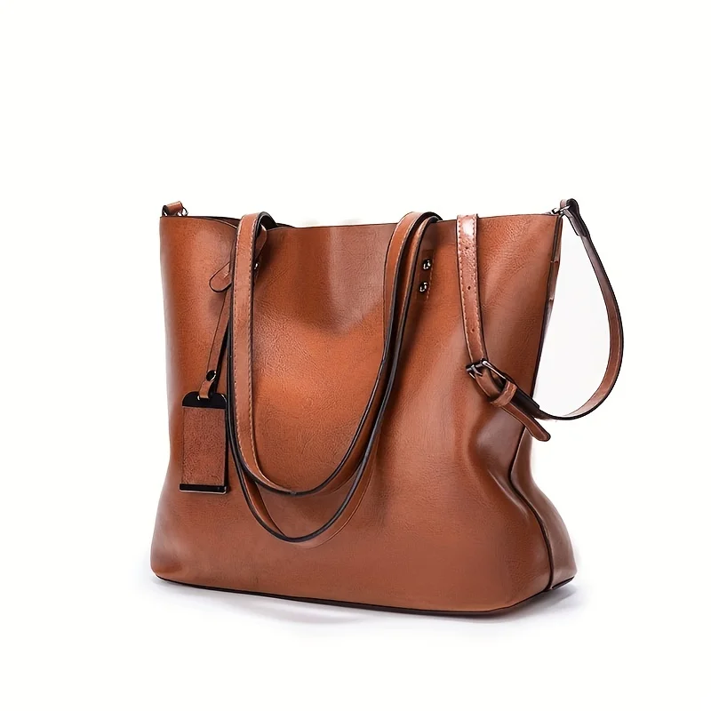 Fashionable Classic Retro Leather Women's Tote Handbag Cross Body Bag Documents Work Bag Computer Partition Bag Travel Bag
