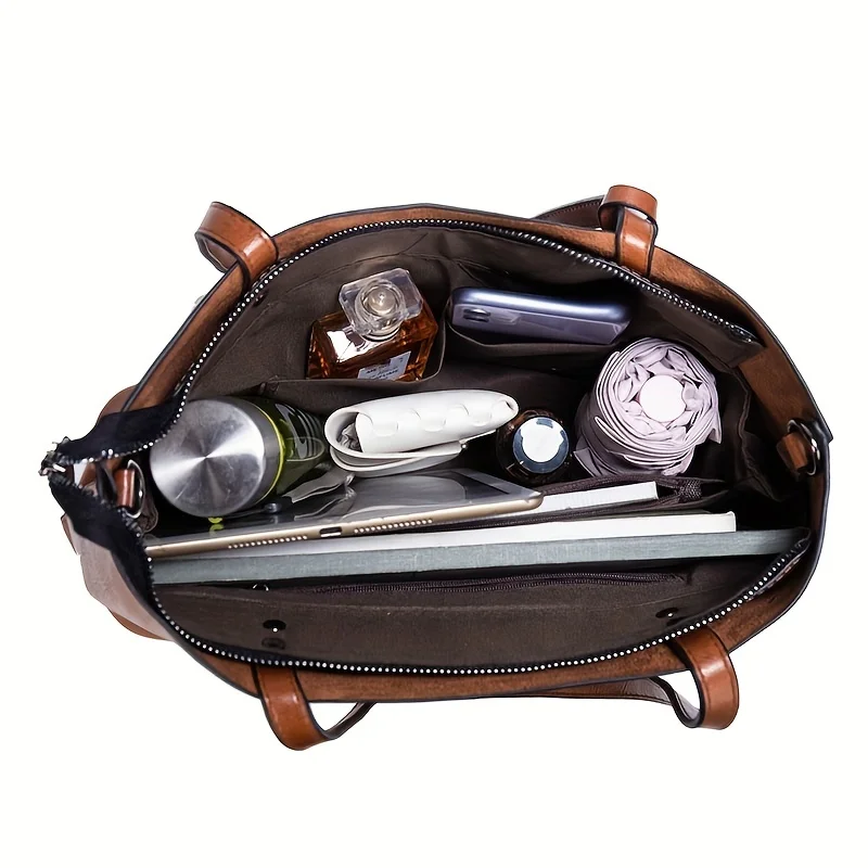 Fashionable Classic Retro Leather Women's Tote Handbag Cross Body Bag Documents Work Bag Computer Partition Bag Travel Bag