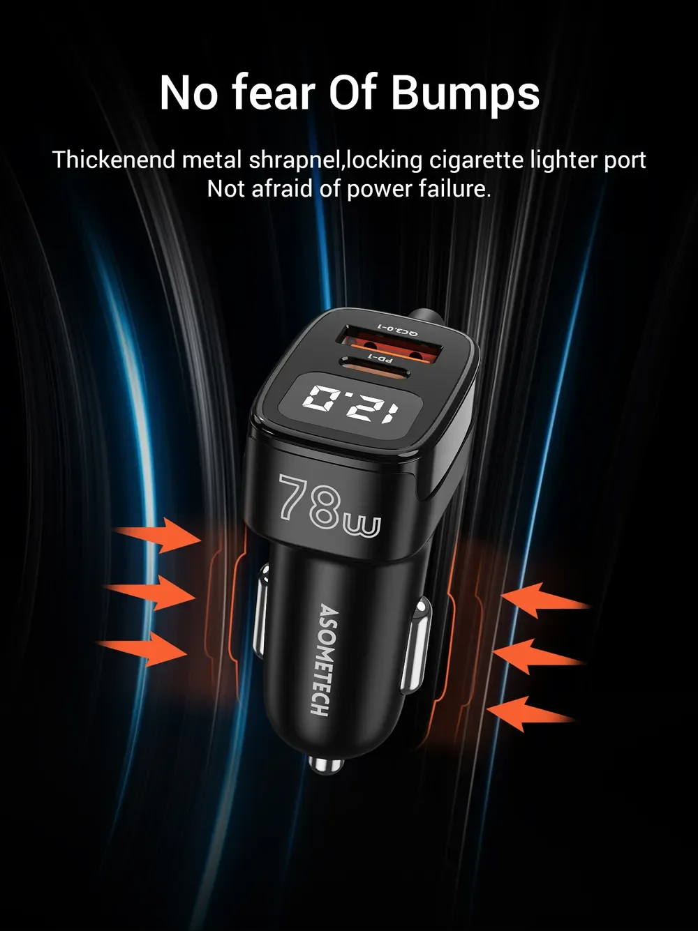 ASOMETECH 78W USB Car Charger 5 Ports QC3.0 PD3.0 SCP USB Type C Quick Charger For iPhone Samsung Tablet Xiaomi Car USB Charger
