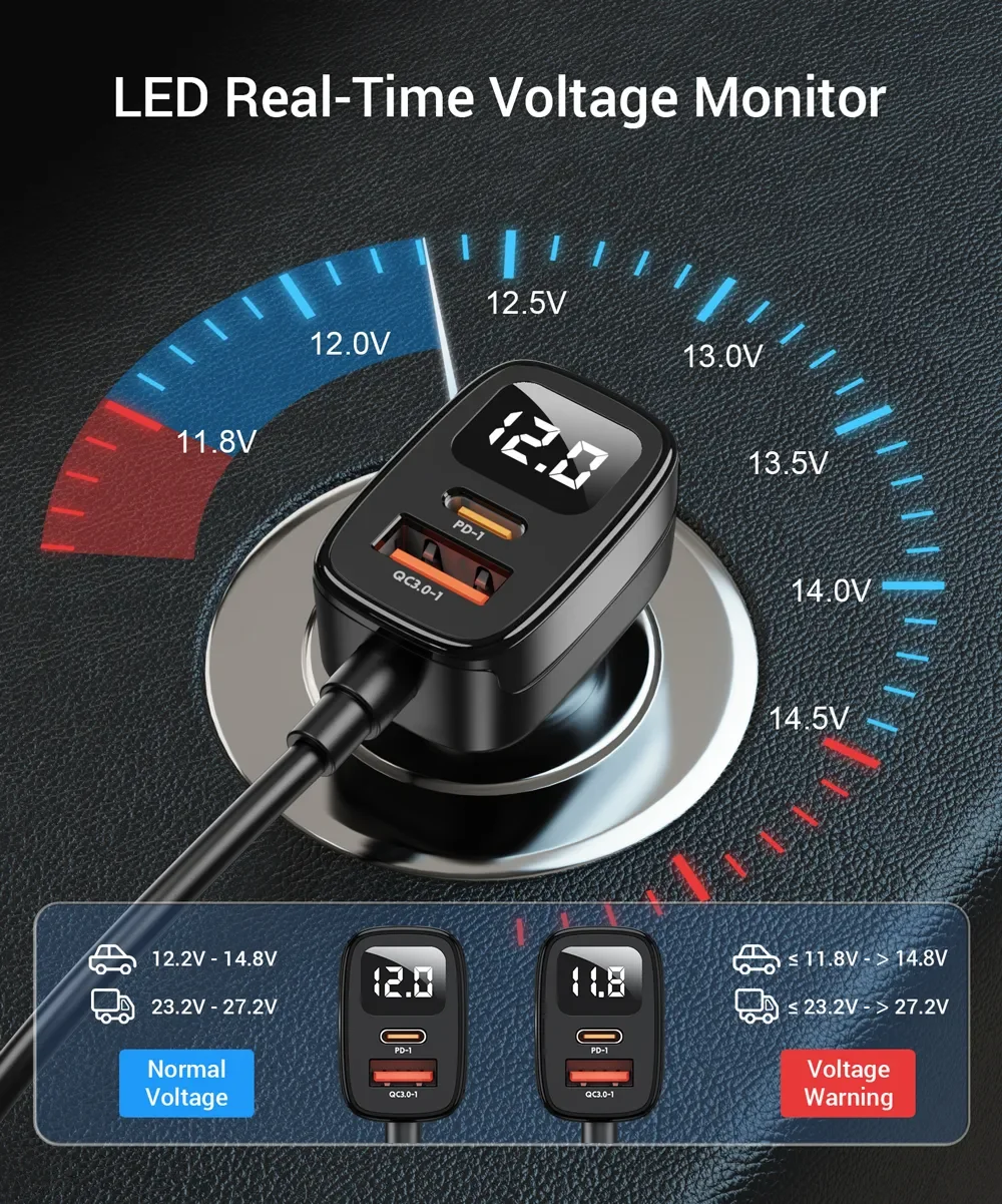 ASOMETECH 78W USB Car Charger 5 Ports QC3.0 PD3.0 SCP USB Type C Quick Charger For iPhone Samsung Tablet Xiaomi Car USB Charger