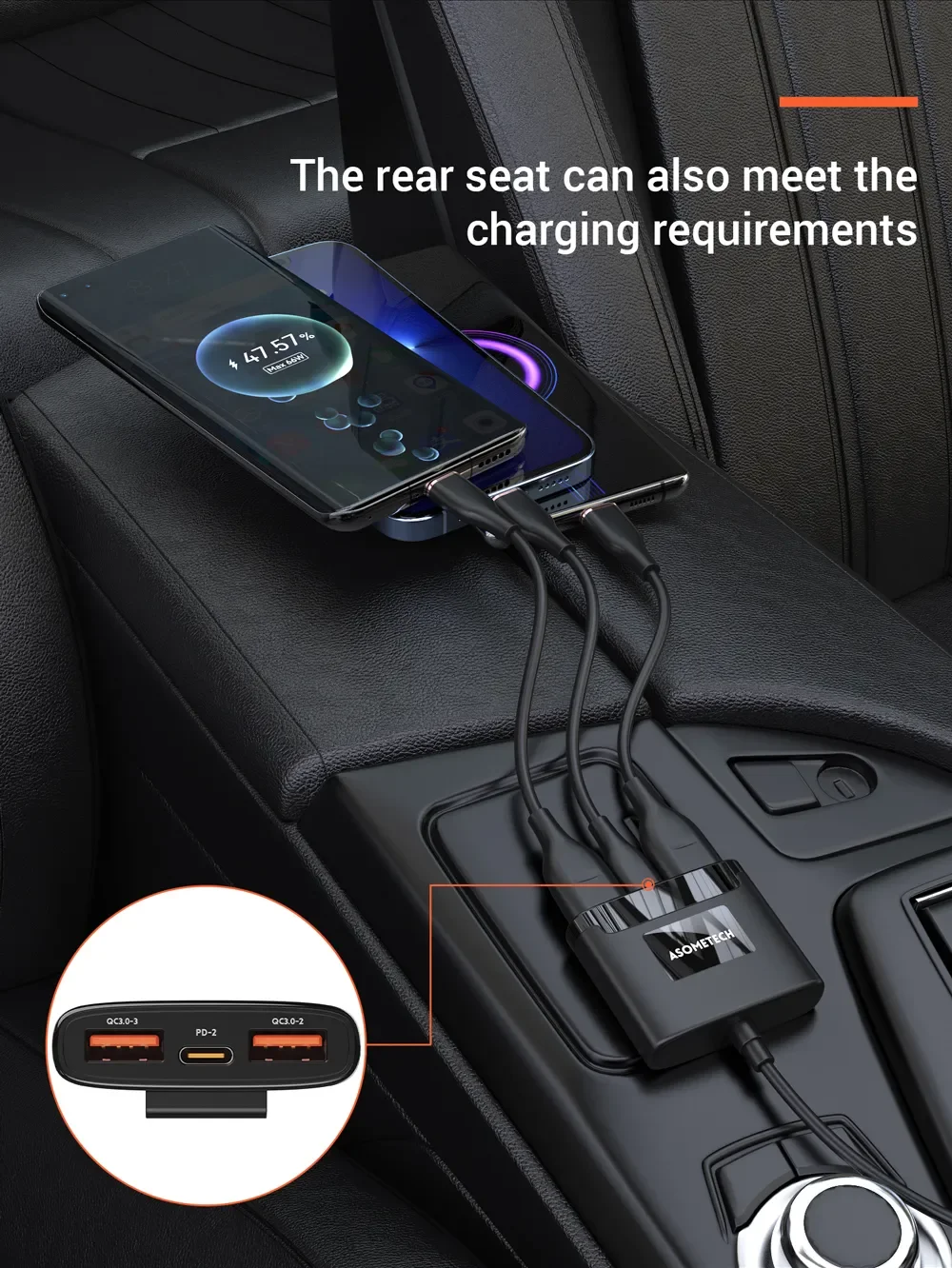 ASOMETECH 78W USB Car Charger 5 Ports QC3.0 PD3.0 SCP USB Type C Quick Charger For iPhone Samsung Tablet Xiaomi Car USB Charger