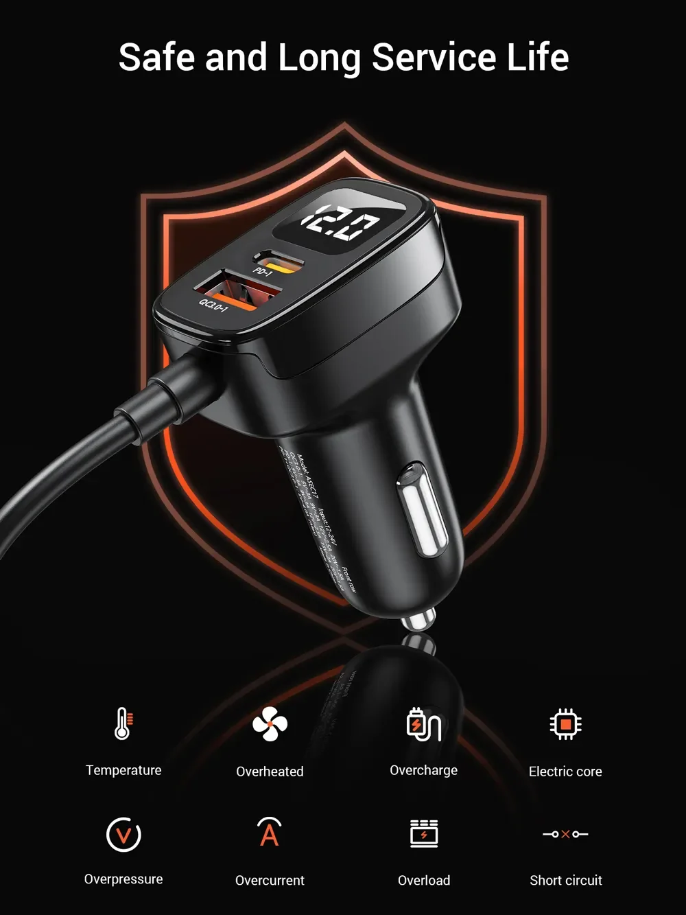 ASOMETECH 78W USB Car Charger 5 Ports QC3.0 PD3.0 SCP USB Type C Quick Charger For iPhone Samsung Tablet Xiaomi Car USB Charger